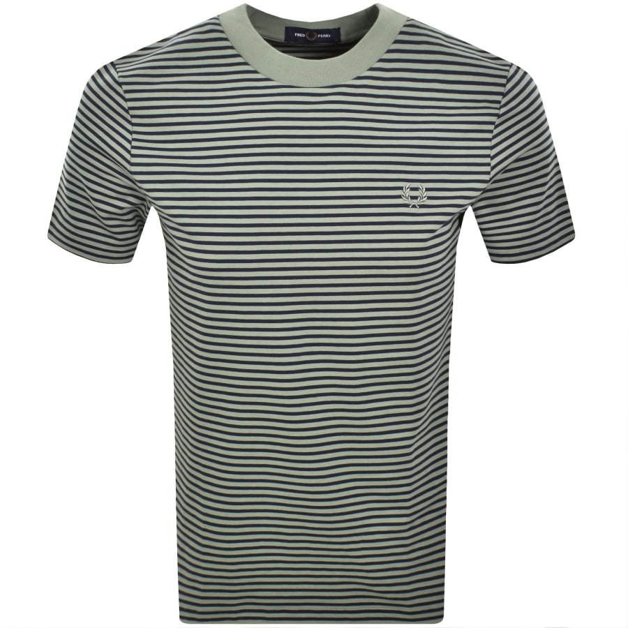 ◇FRED PERRY◇ Sharp Vertical Stripe Knit Shirt Hunting Gree Vertical Stripe Knitted T-Shirt - Olive Mint | Men's